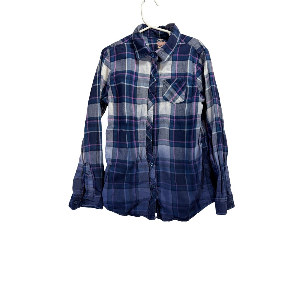 Faded Glory Kids Blue Purple Plaid Flannel Button Down Shirt Size M 7-8